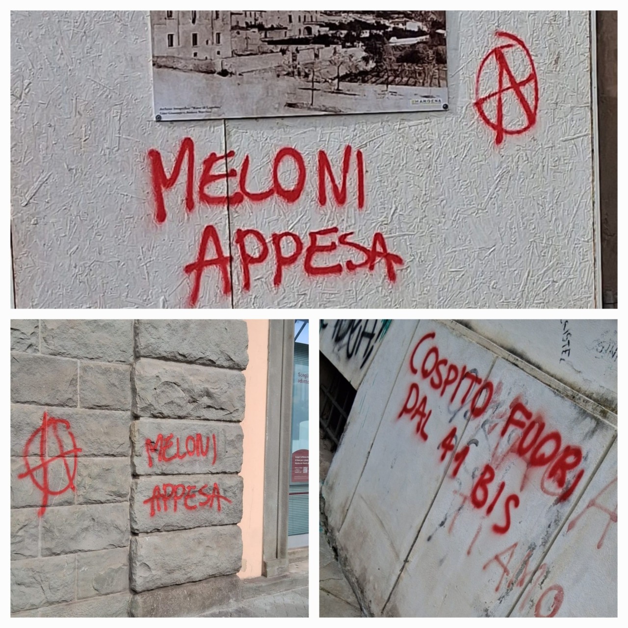 Scritte minatorie contro Giorgia Meloni nel centro di Massa